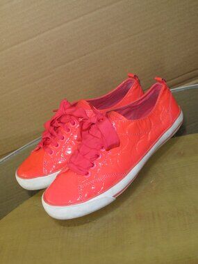 Coach Signature Suzzy Pink Orange Patent Leather Comfort Shoes Woman’s Size  6 B